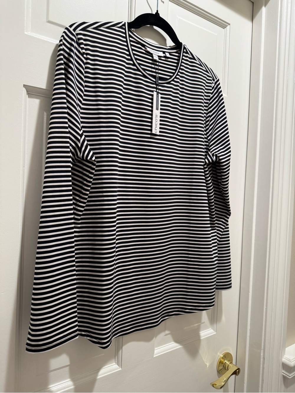 Classic Black & White Striped Long Sleeve Zenergy Top - Womens
